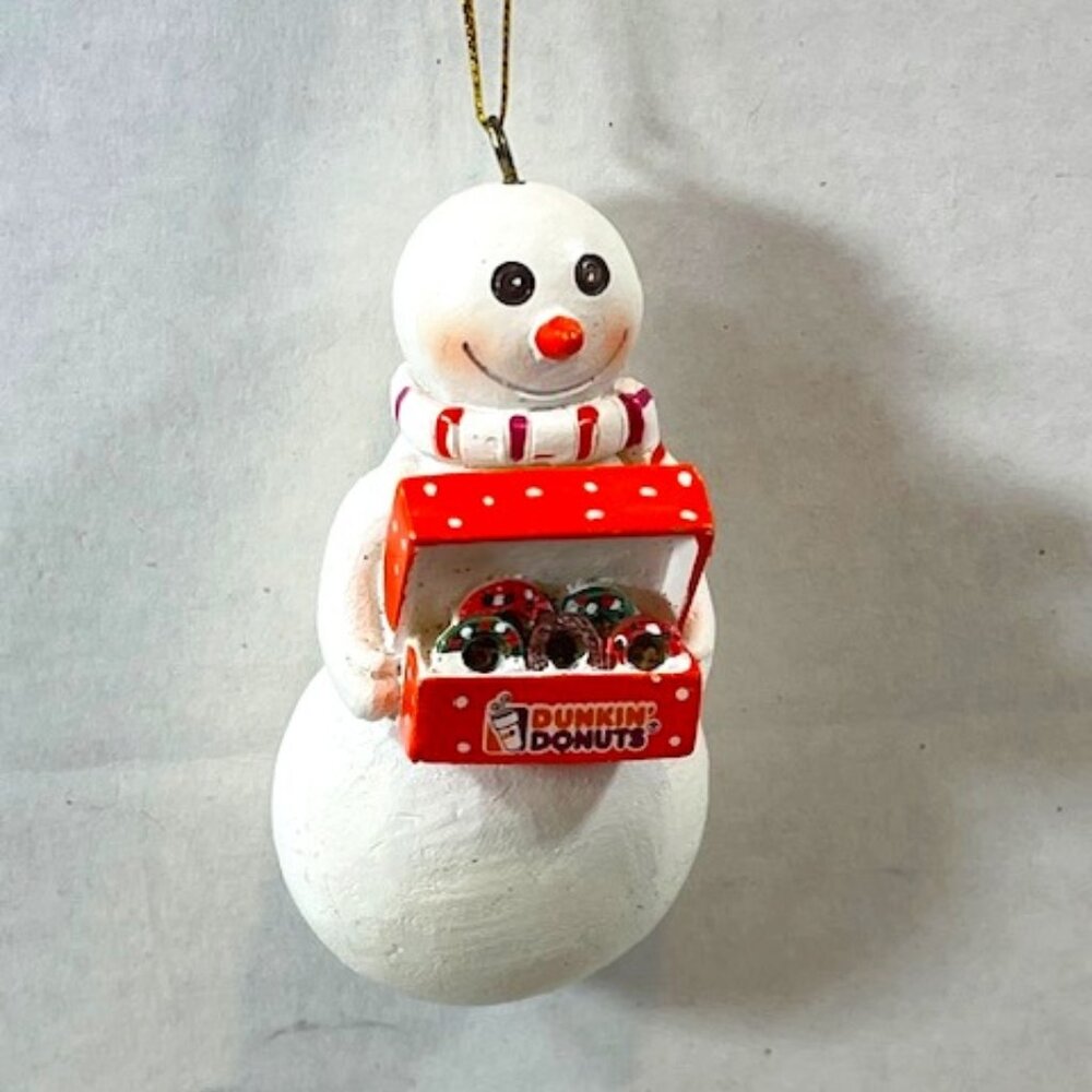 2009 Snowman Holding Box of Dunkin Donuts Christmas Ornament 3" Collectible